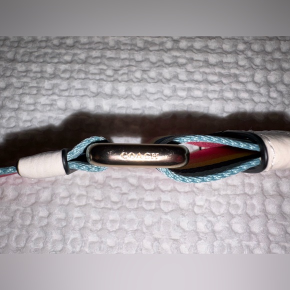 Coach Rainbow Stripe Canvas Webbing Purse Strap Chalk Leather Trim Gold Hardware - Picture 7 of 14